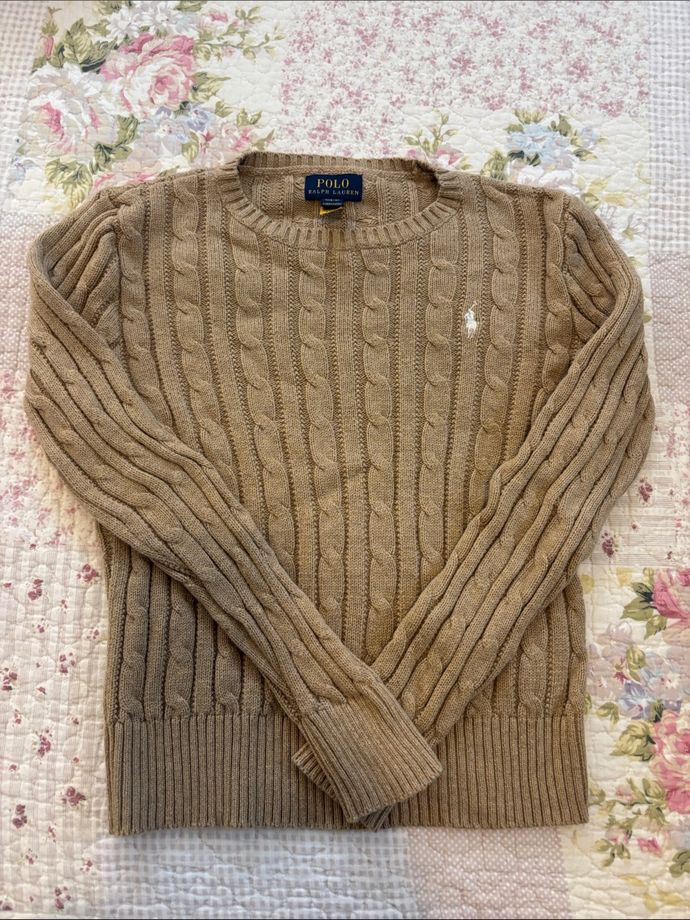 Polo by Ralph Lauren Camel Cable Knit Crewneck Sweater